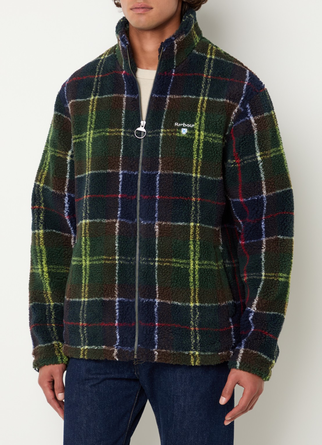Barbour Tartan vest van teddy met steekzakken - detail donkergroen
