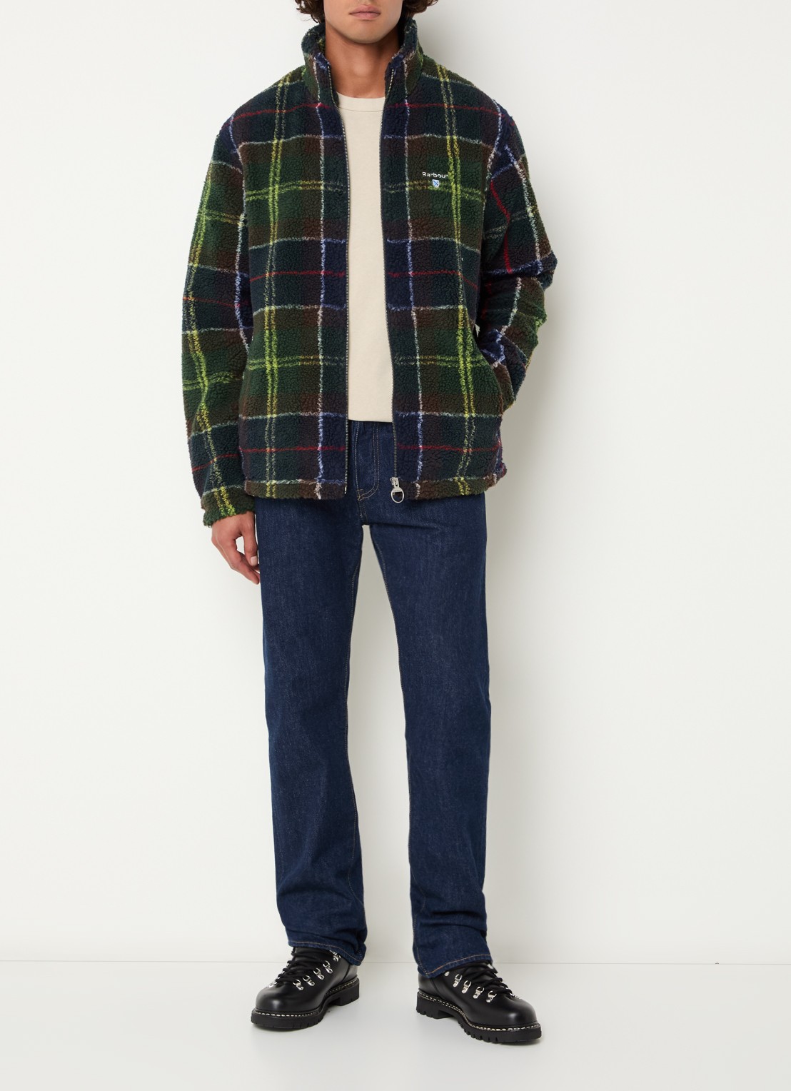 Barbour Tartan vest van teddy met steekzakken - voorkant 4 donkergroen