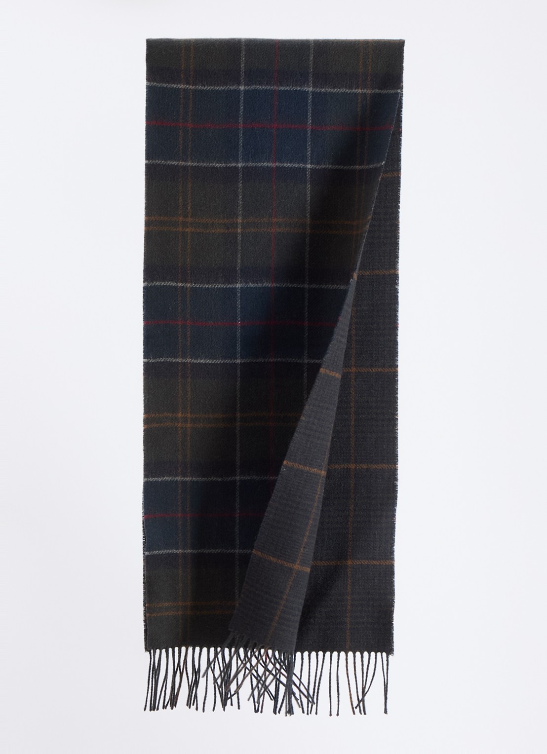 Barbour Taryn reversible sjaal van wol met ruitdessin 34 x 166 cm - detail donkergroen