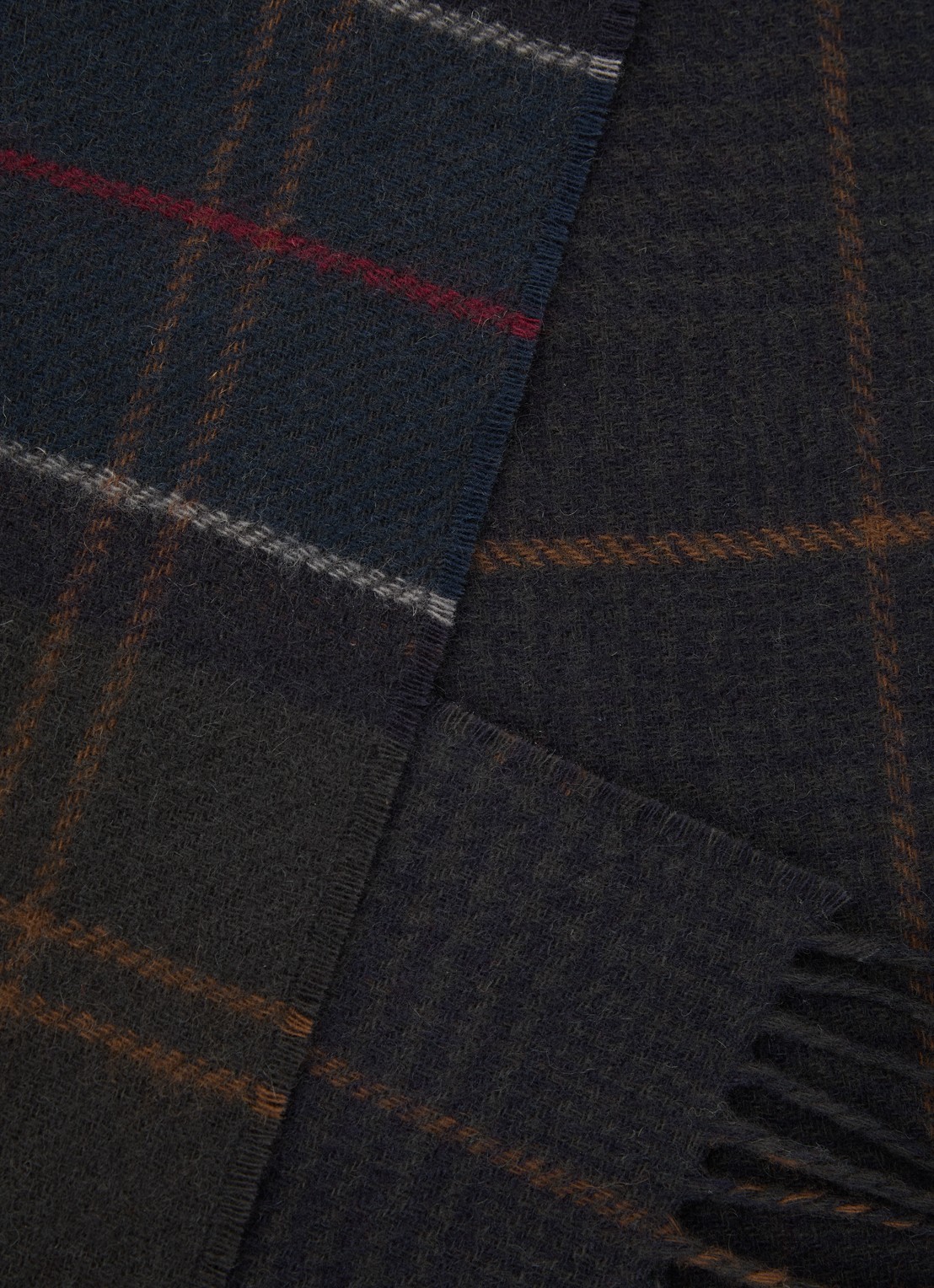 Barbour Taryn reversible sjaal van wol met ruitdessin 34 x 166 cm - detail 2 donkergroen