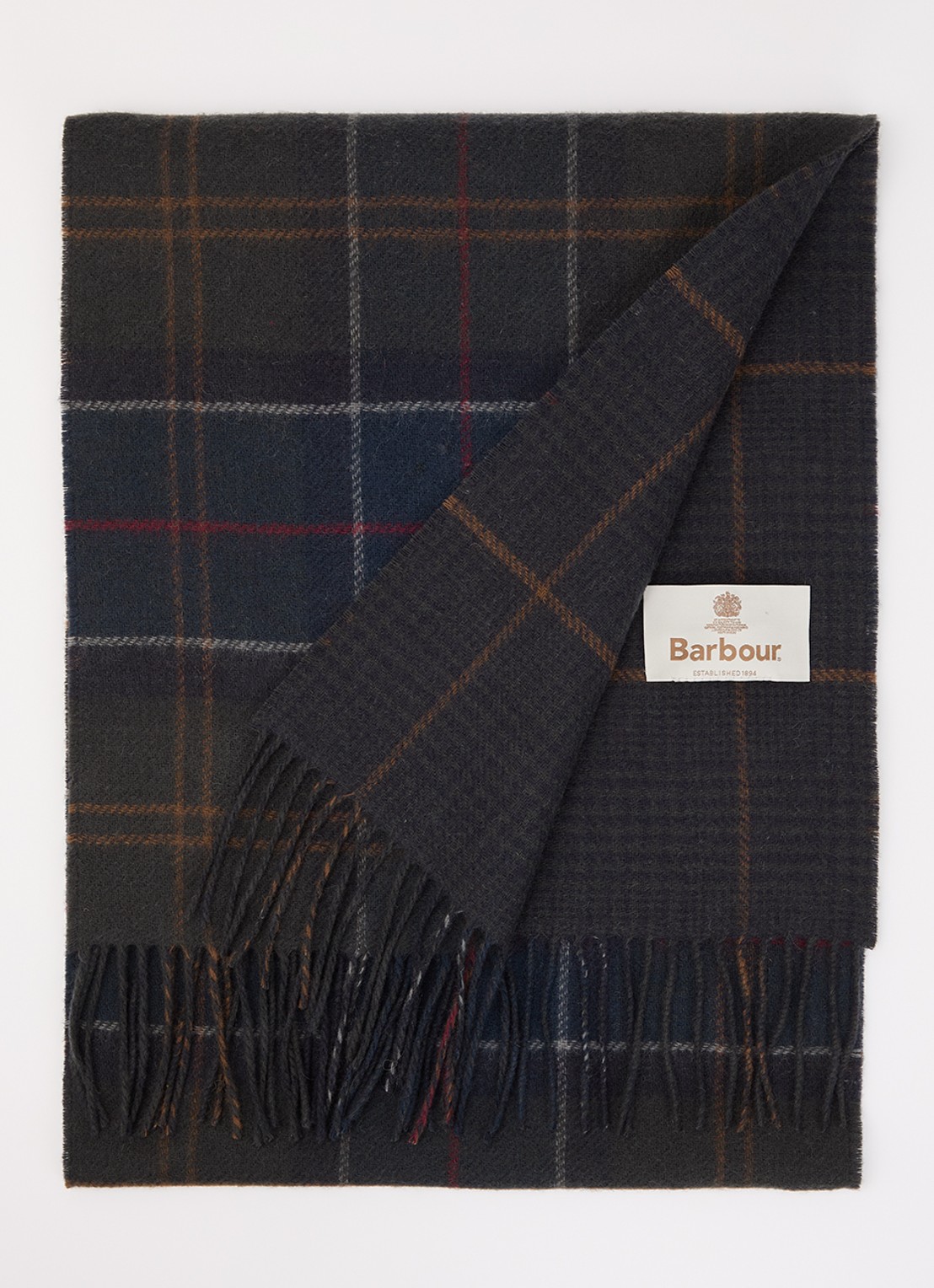 Barbour Taryn reversible sjaal van wol met ruitdessin 34 x 166 cm - voorkant 3 donkergroen