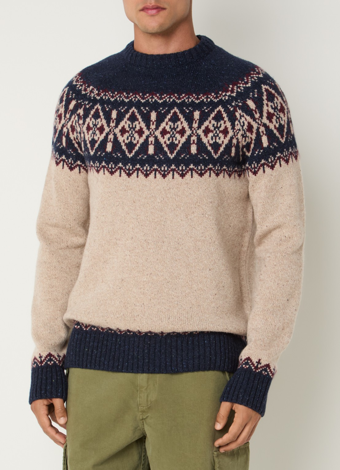 Barbour Tisburry grofgebreide trui in zijdeblend met ingebreid patroon - detail donkerblauw