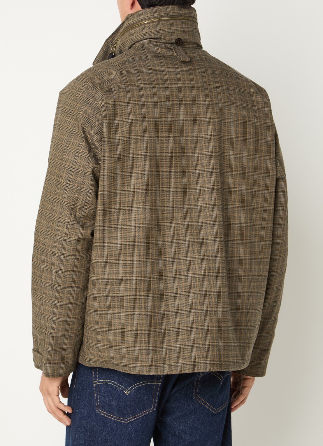 Barbour Transport regenjack met ruitdessin en opbergbare capuchon - achterkant 2 beige