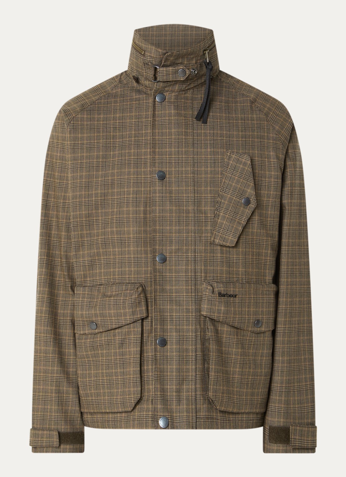 Barbour Transport regenjack met ruitdessin en opbergbare capuchon - voorkant 3 beige