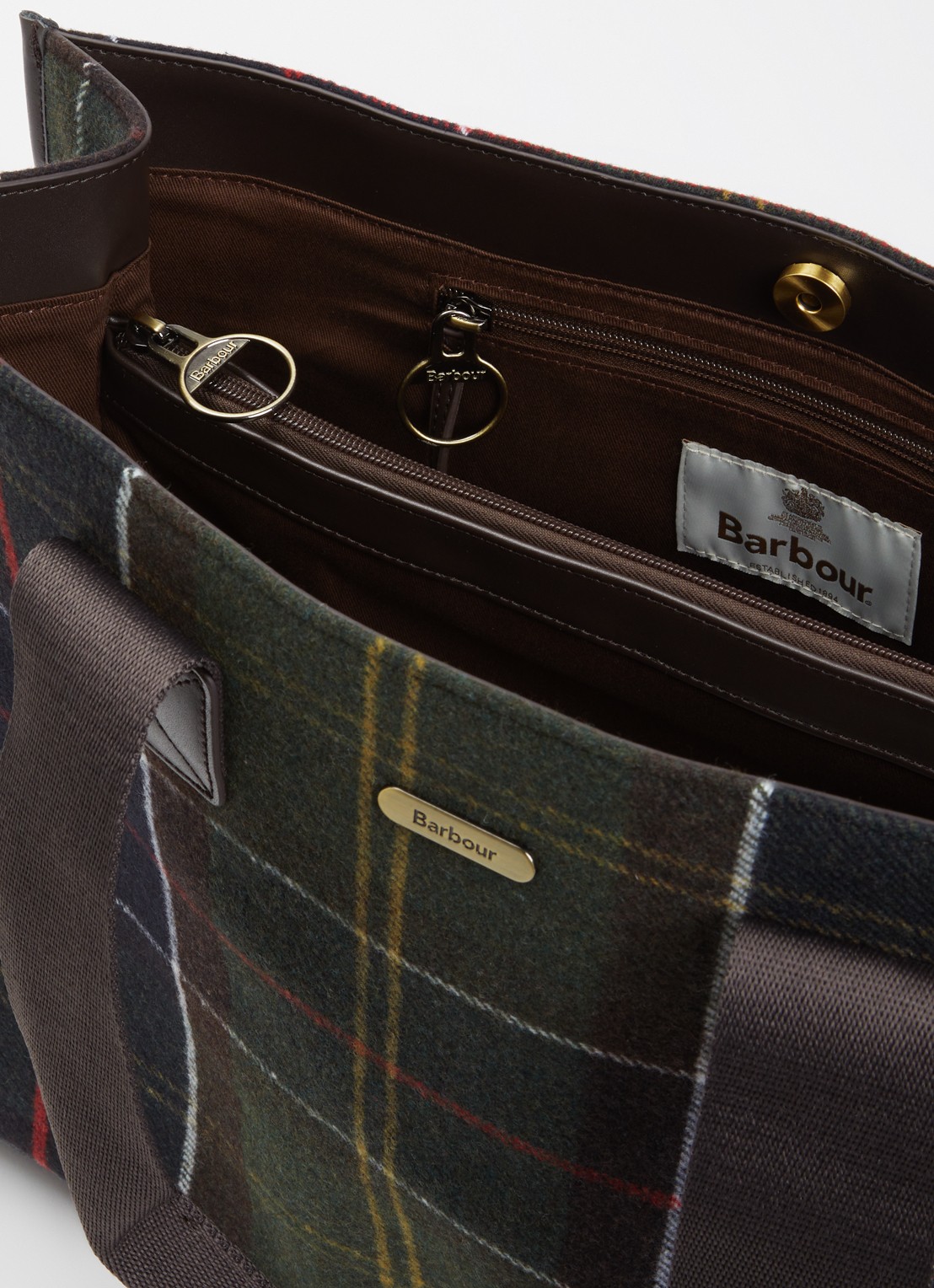 Barbour Turnberry shopper in wolblend met ruitdessin - detail 2 donkergroen