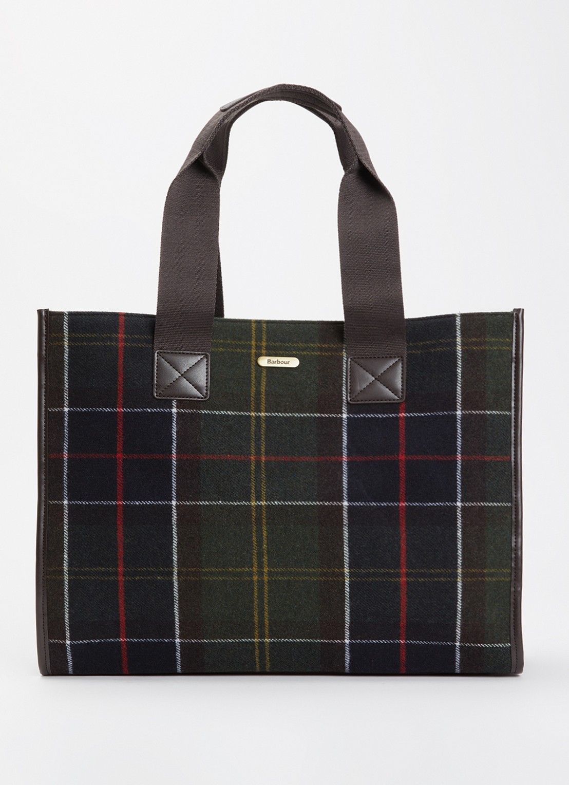 Barbour Turnberry shopper in wolblend met ruitdessin - voorkant donkergroen