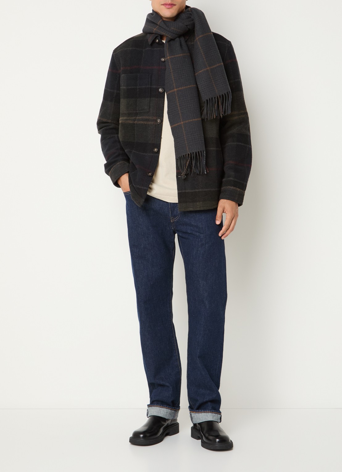 Barbour Woodlane overshirt met ruitdessin en borstzakken - voorkant 2 zwart