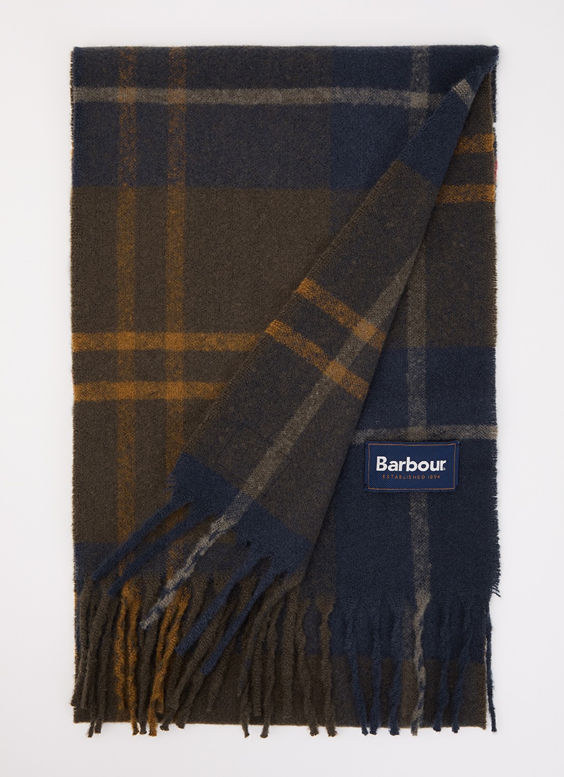 Barbour Yorklane tartan sjaal met ruitdessin 31 x 186 cm  - voorkant donkergroen