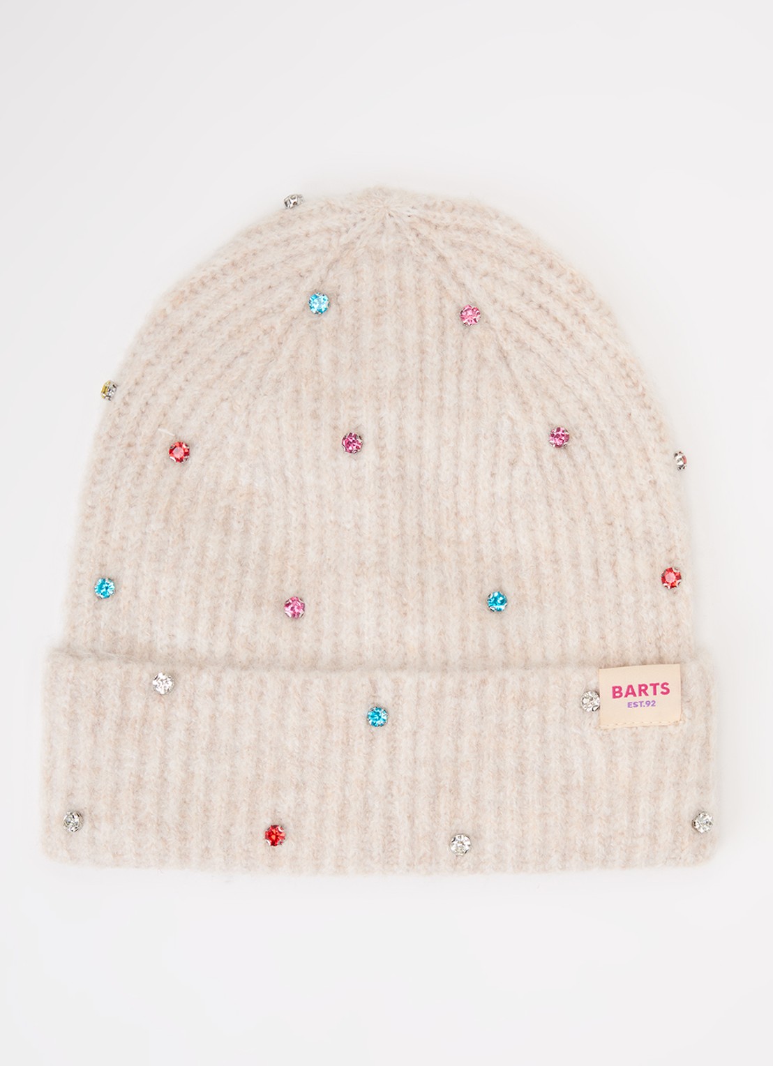 Barts Alenya ribgebreide muts met strass - voorkant beige