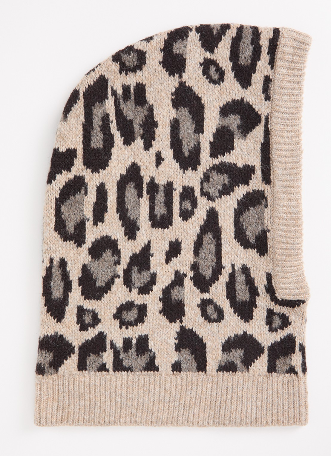 Barts Avelie balaclava in wolblend met panterprint - voorkant donkerbeige