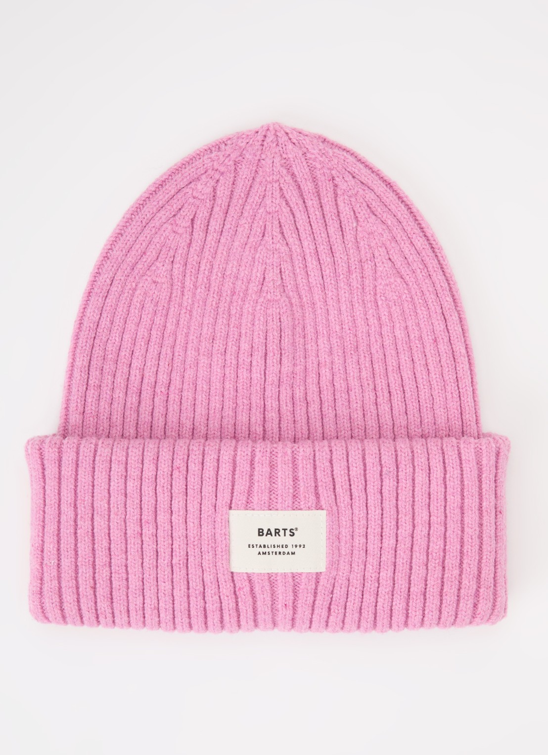 Barts Basalth ribgebreide muts met logo - voorkant roze
