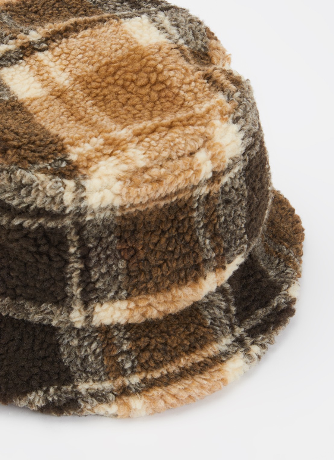 Barts Bucket hoed van teddy met ruitdessin - detail bruin