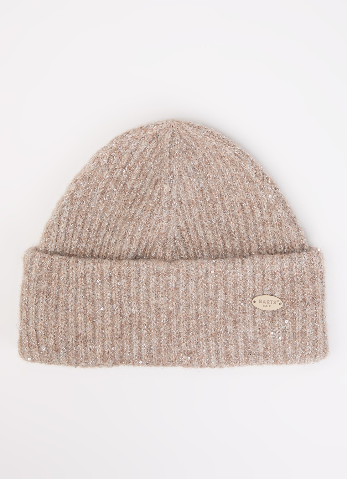 Barts Glitsch ribgebreide muts in wolblend met lurex - voorkant taupe
