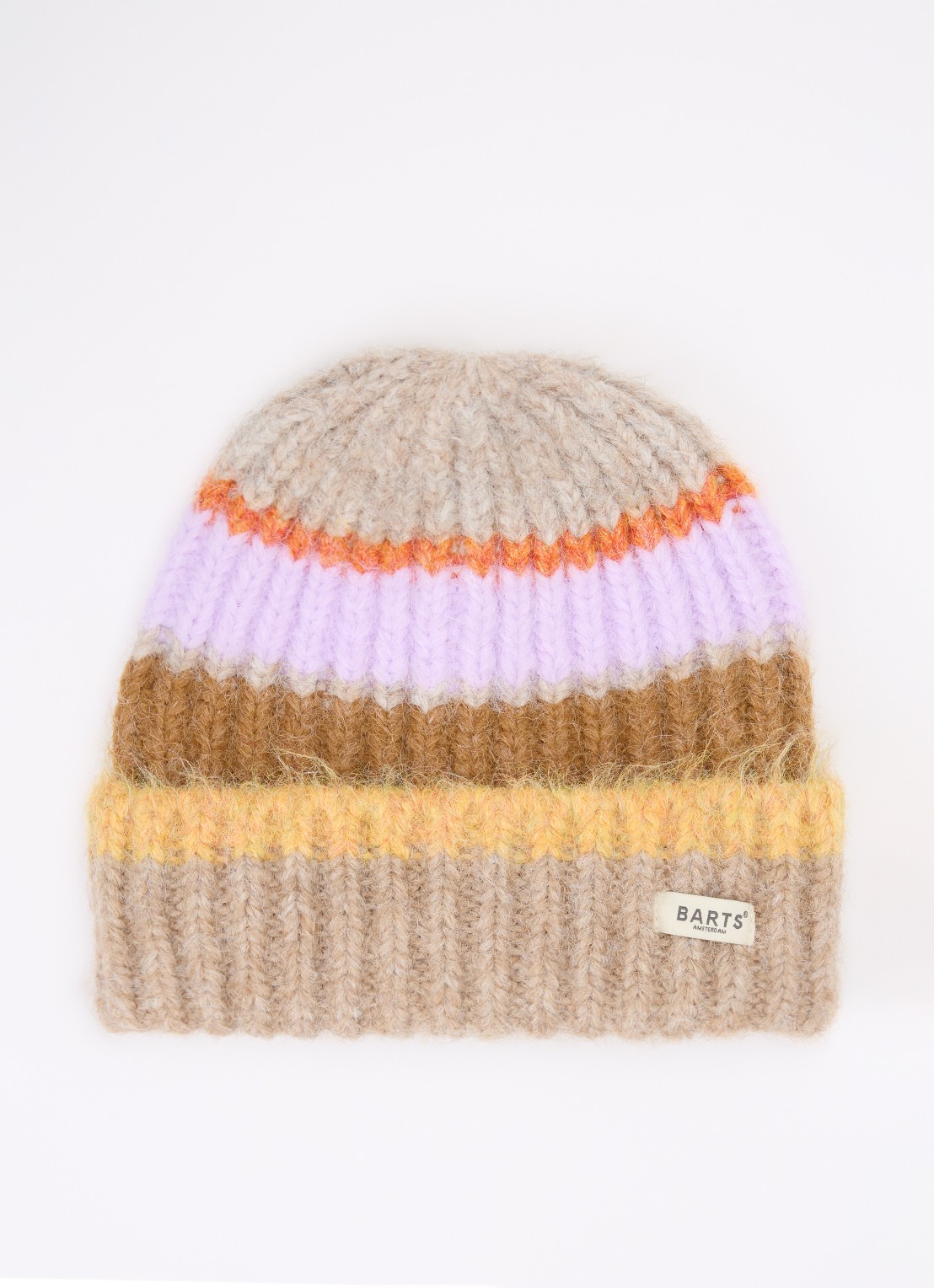 Barts Haputale grofgebreide muts met streepprint - voorkant beige