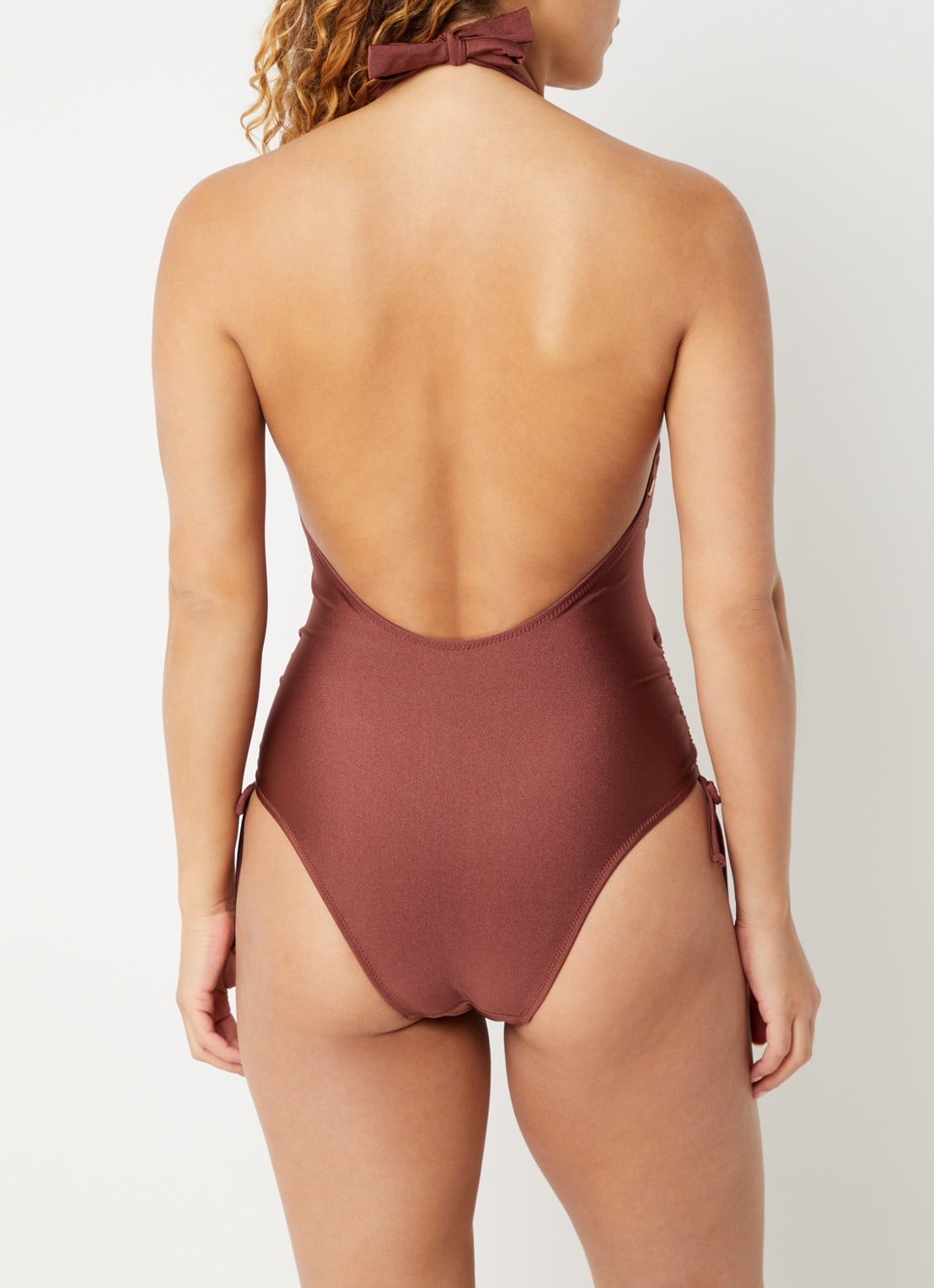 Barts Isla Halter badpak met rugdecolleté  - achterkant kastanjebruin