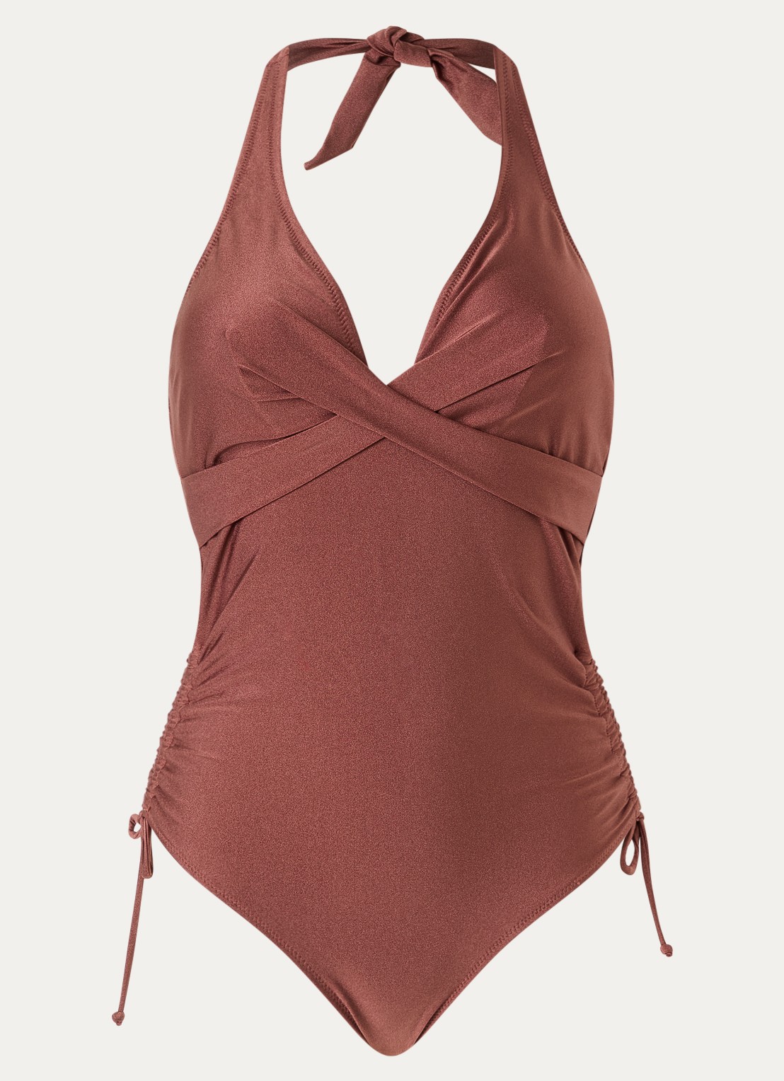 Barts Isla Halter badpak met rugdecolleté  - voorkant 2 kastanjebruin