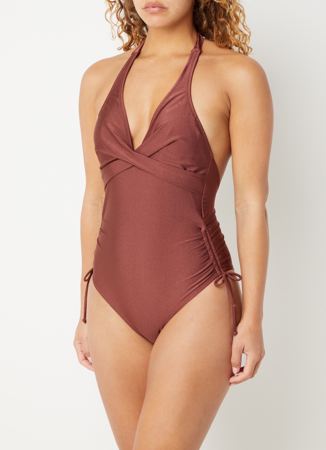 Barts Isla Halter badpak met rugdecolleté  - voorkant 3 kastanjebruin