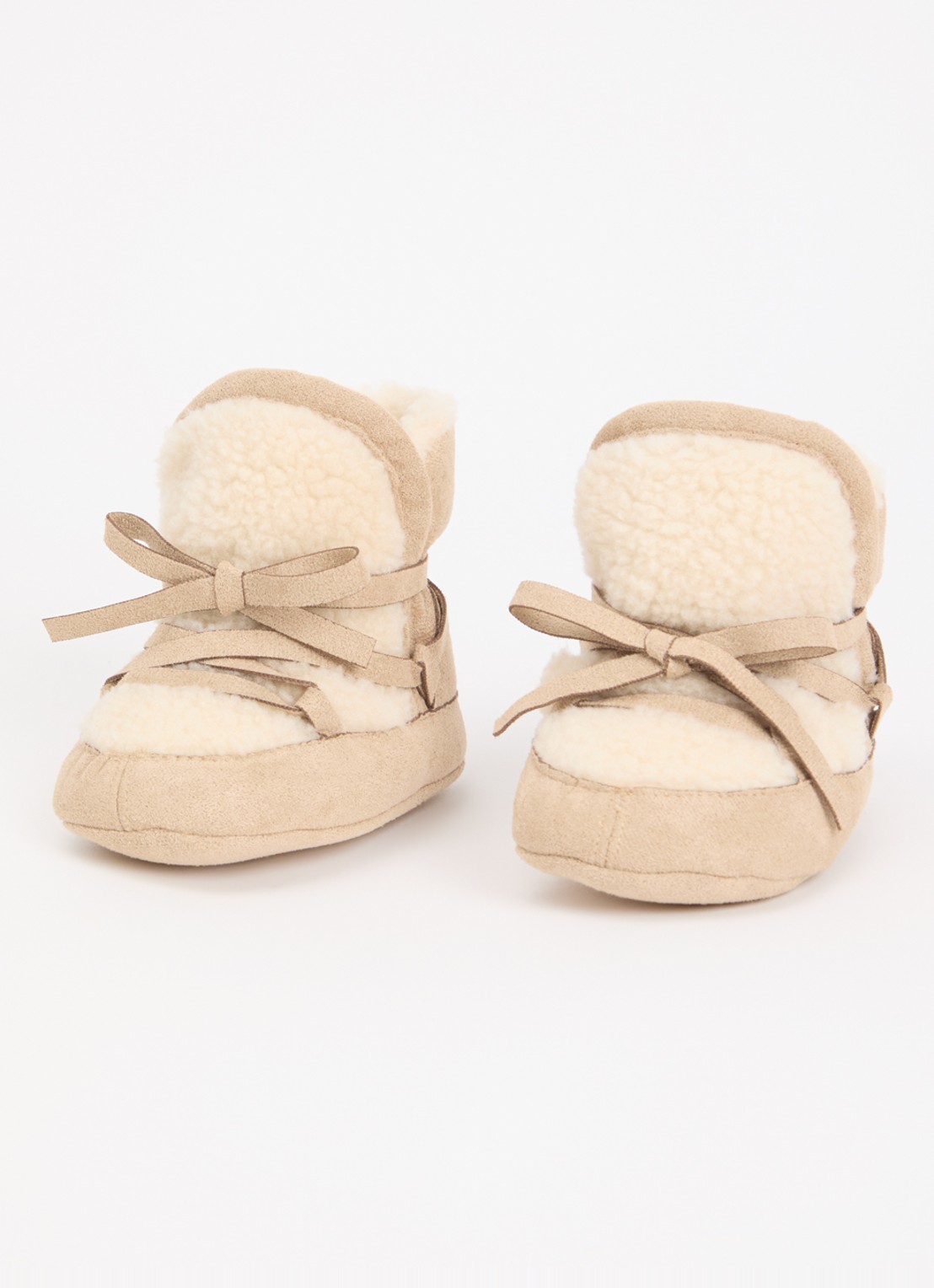 Barts Katjuk babyslofjes van teddy met details van imitatiesuède - voorkant 4 camel