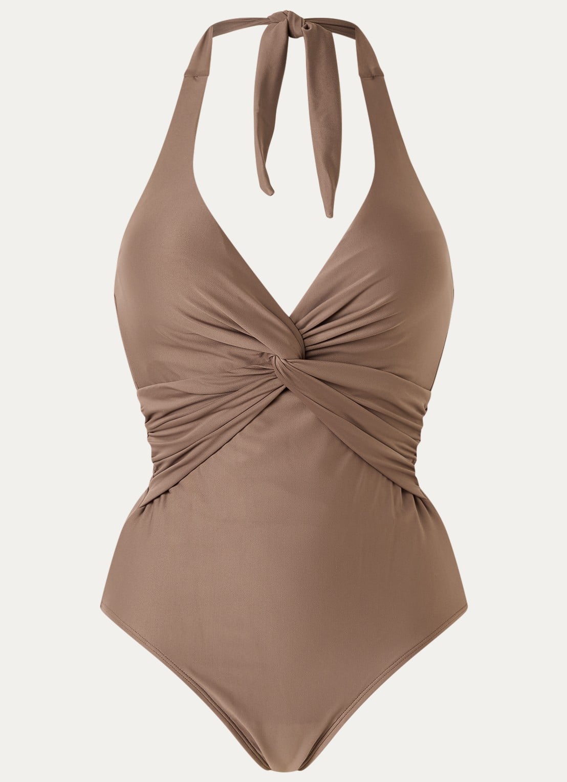 Barts Kellie Halter corrigerend badpak met knoopdetail - voorkant lichtbruin