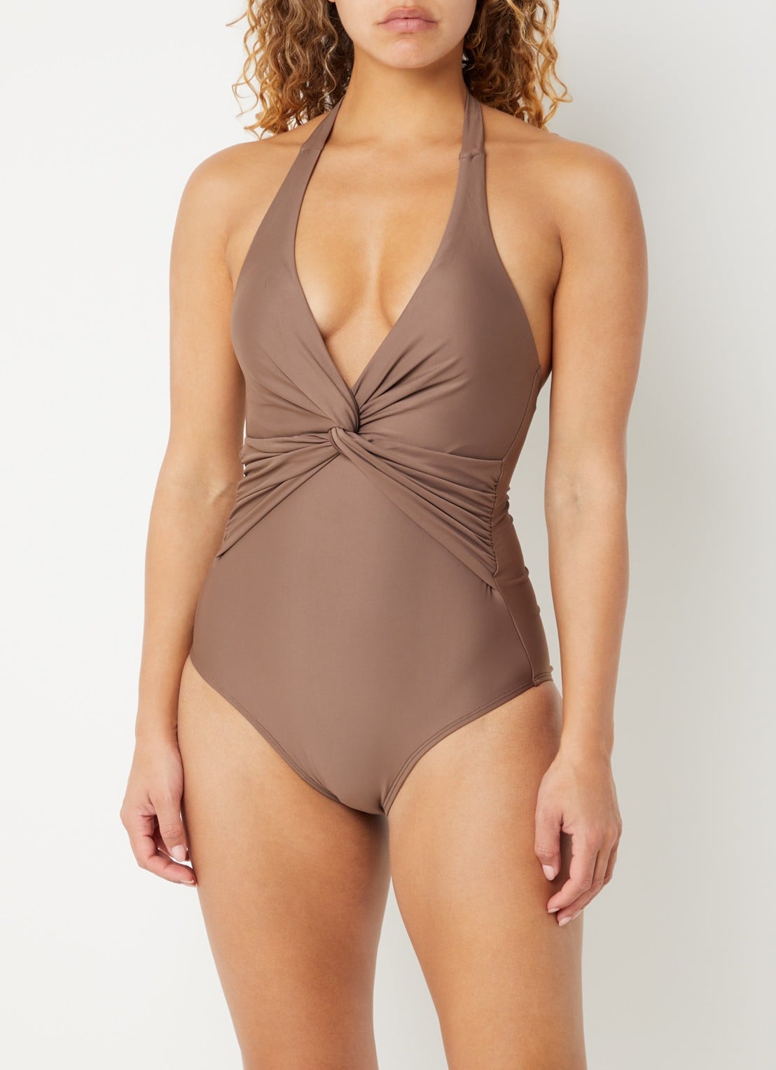 Barts Kellie Halter corrigerend badpak met knoopdetail - voorkant 2 lichtbruin