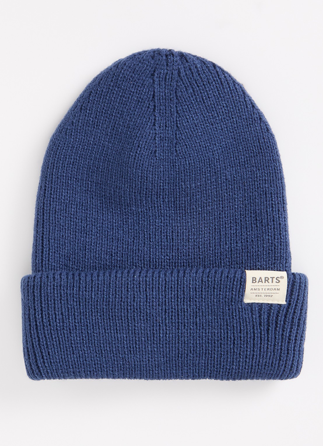 Barts Kinabalu ribgebreide muts met logo - voorkant indigo