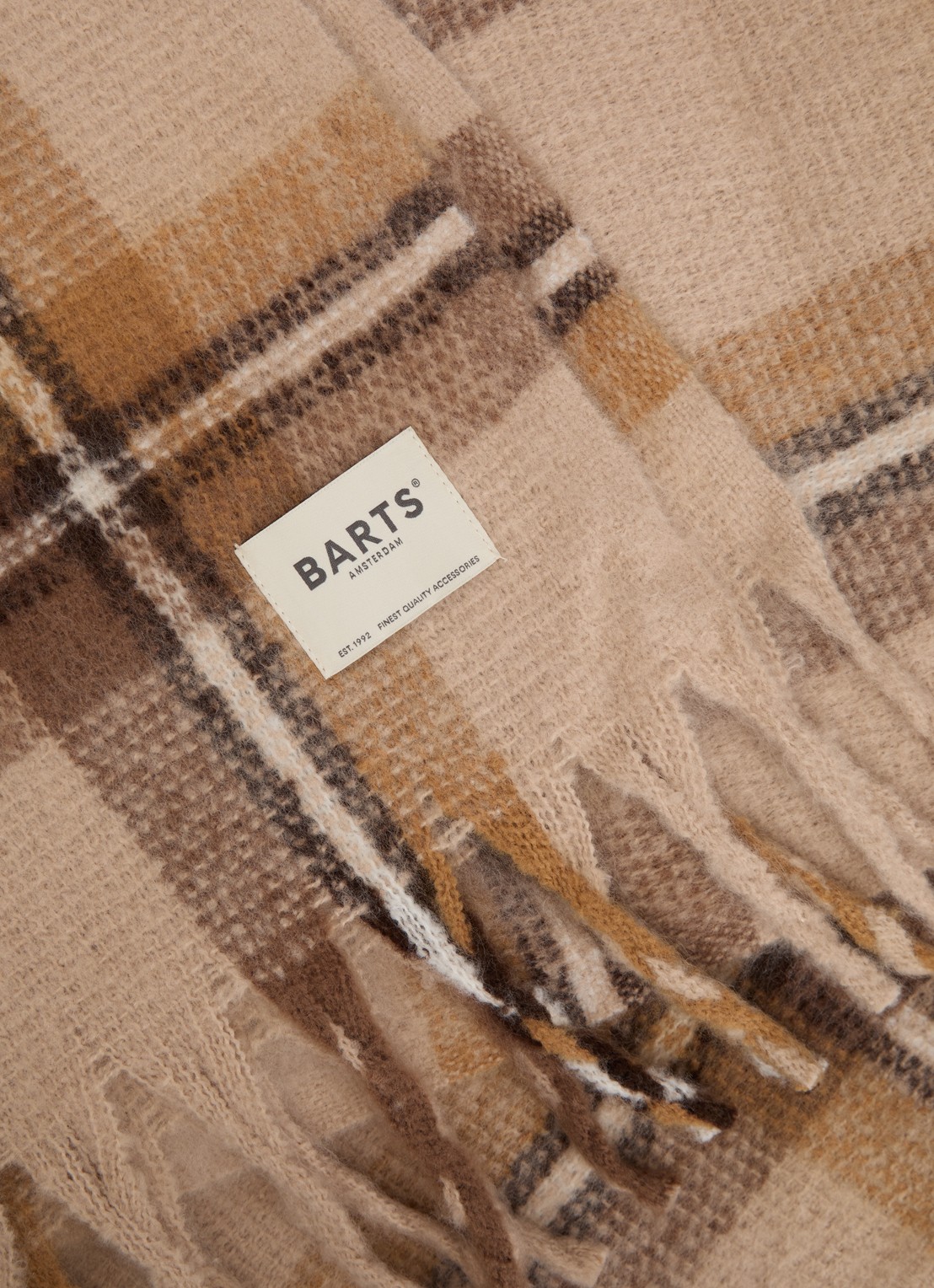 Barts Lorianti sjaal met ruitdessin 200 x 40 cm - detail 2 lichtbruin