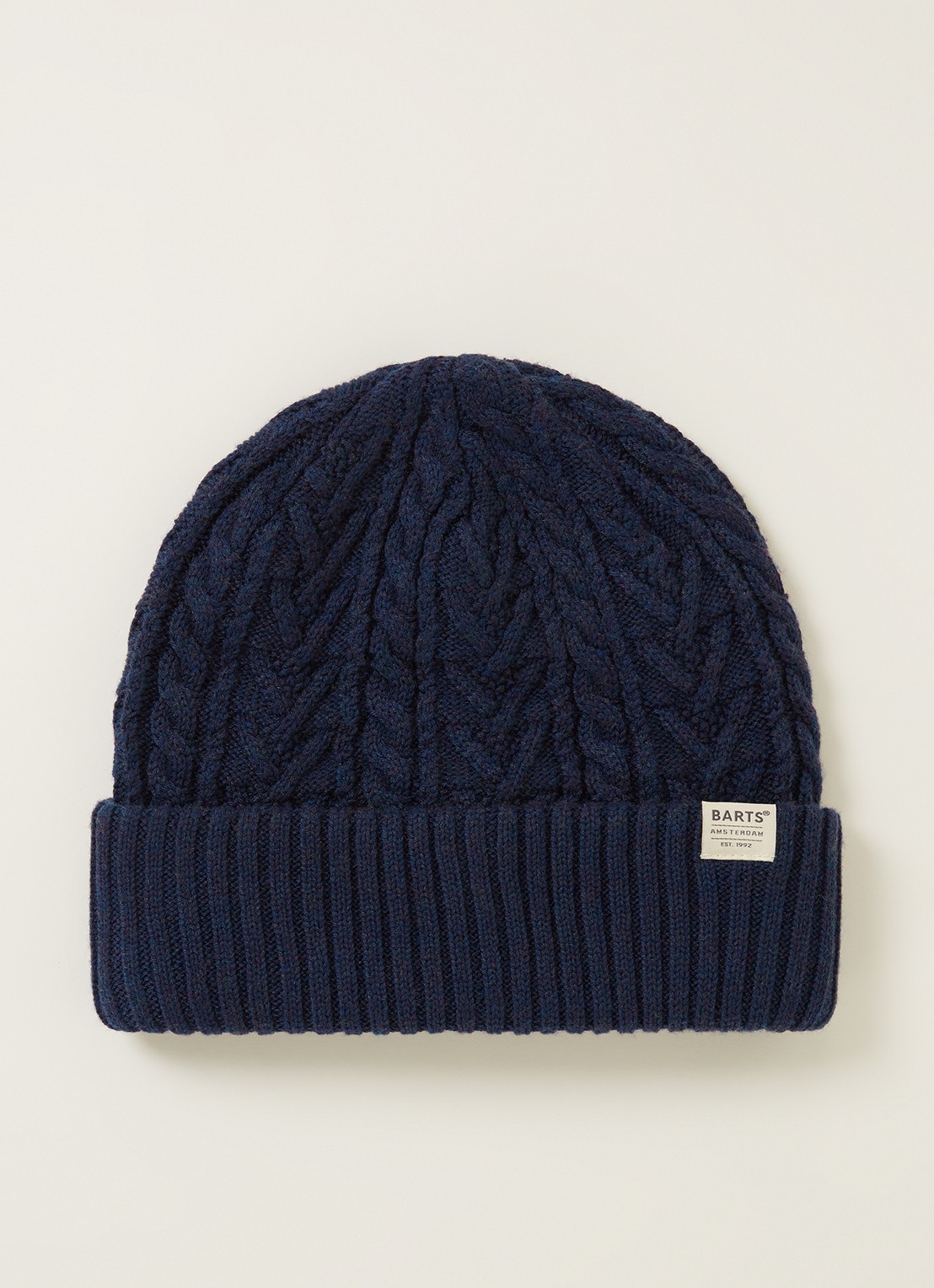 Barts Pacifick kabelgebreide muts in wolblend - voorkant blauw