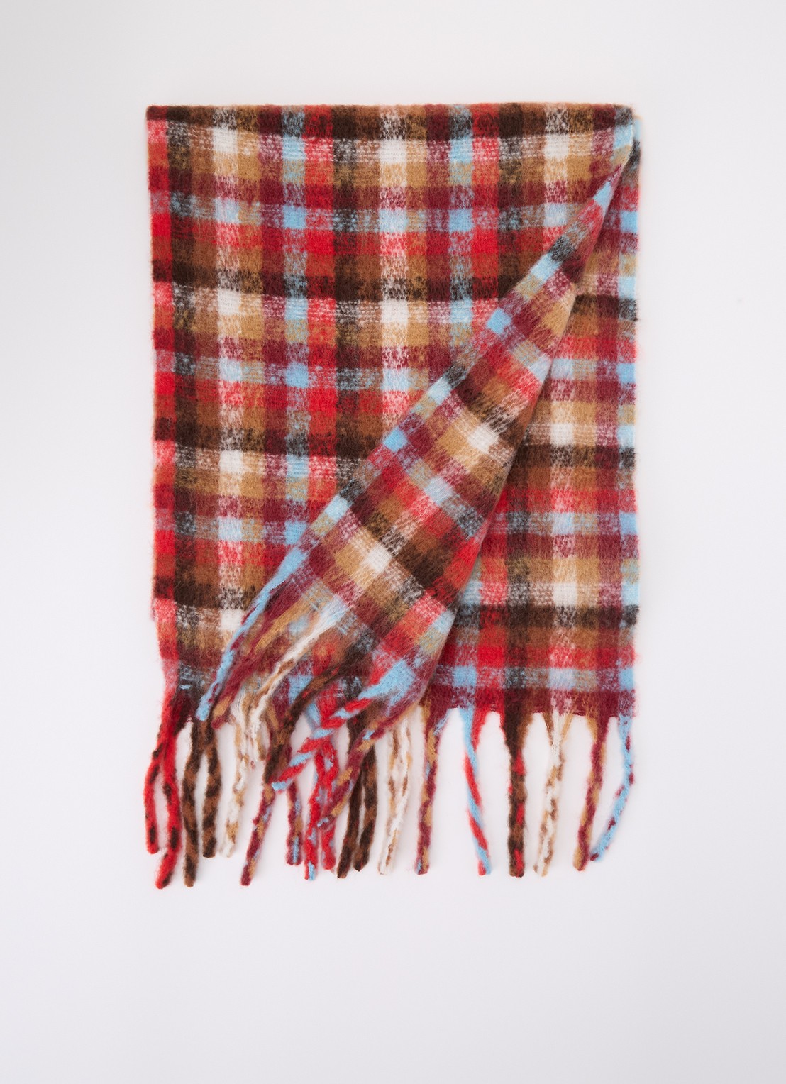 Barts Plaity sjaal met ruitdessin en franjes 200 x 42 cm - voorkant rood