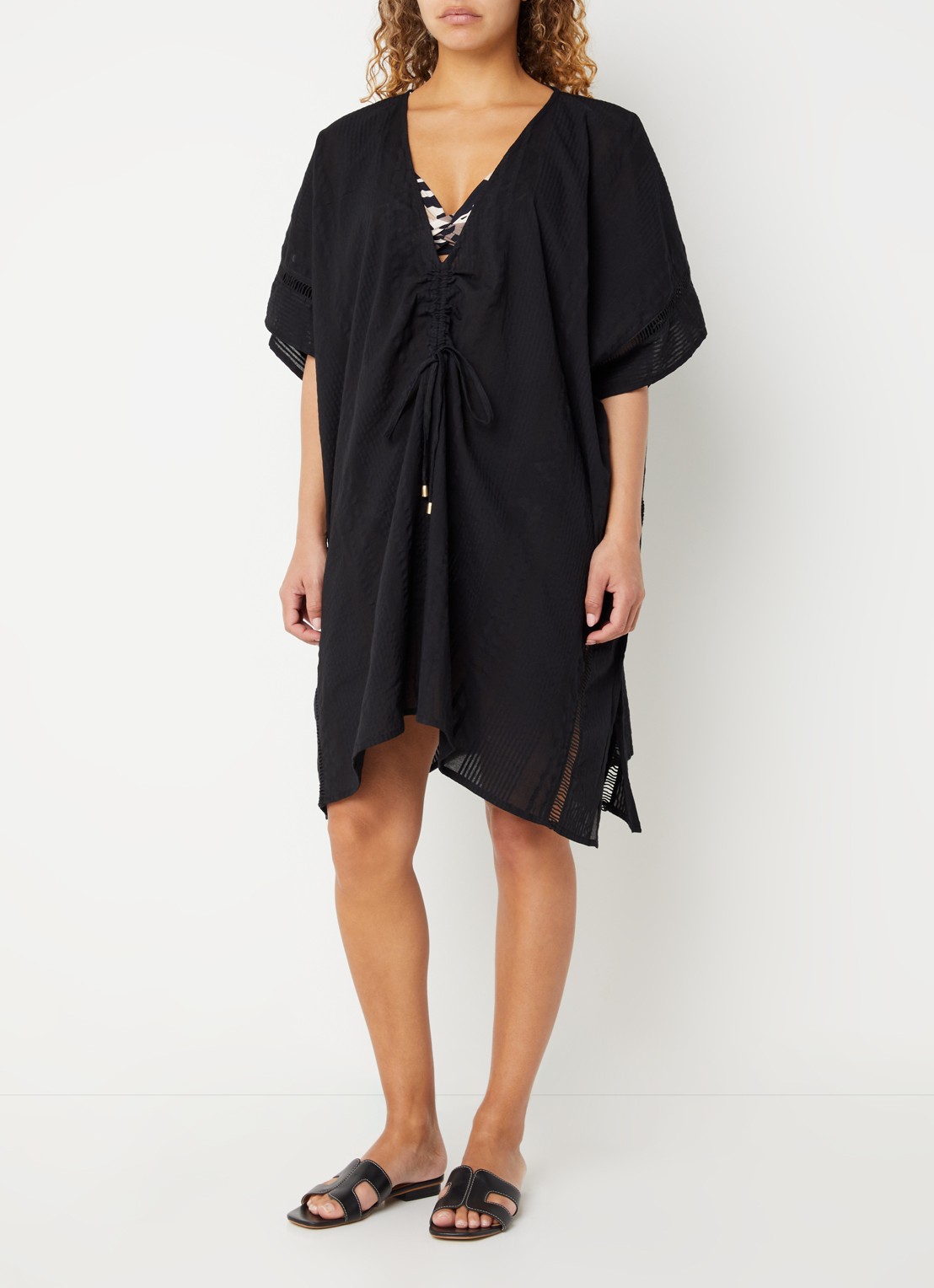 Barts Raimha kaftan met broderie - voorkant 3 zwart
