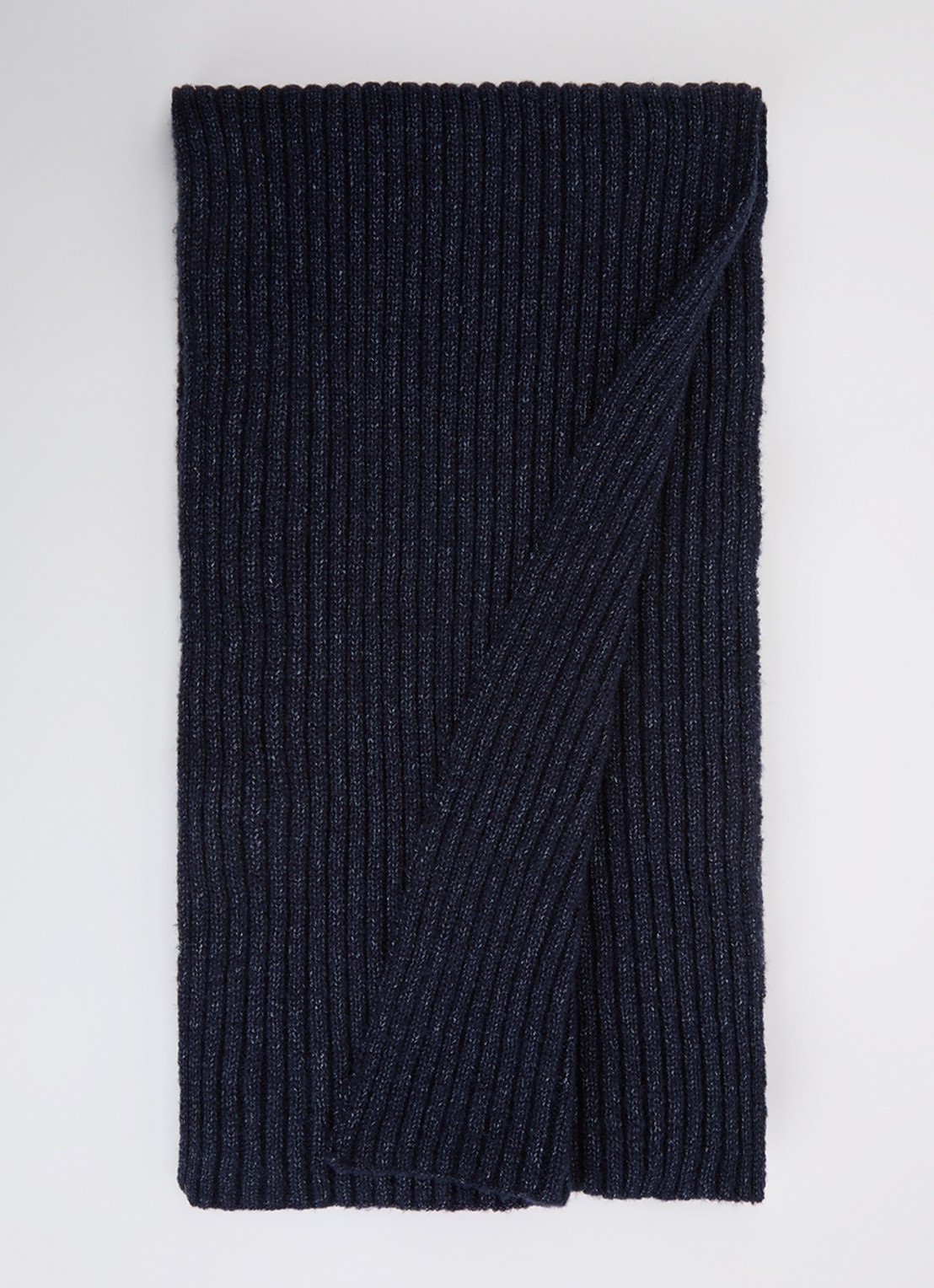 Barts Ribgebreide sjaal in wolblend 180 x 25 cm - voorkant 3 donkerblauw