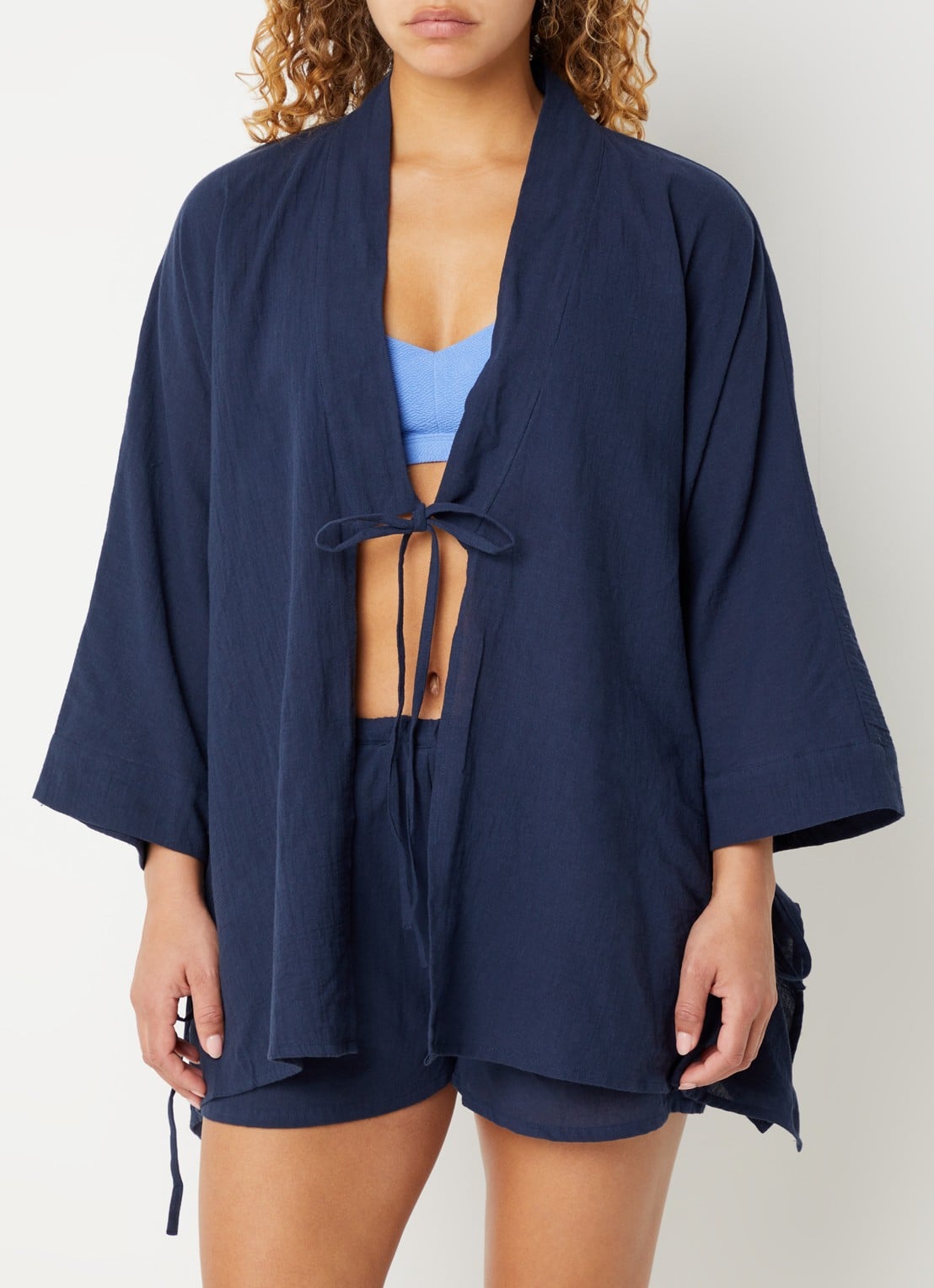 Barts Ritay kaftan met strikceintuur - detail 4 donkerblauw