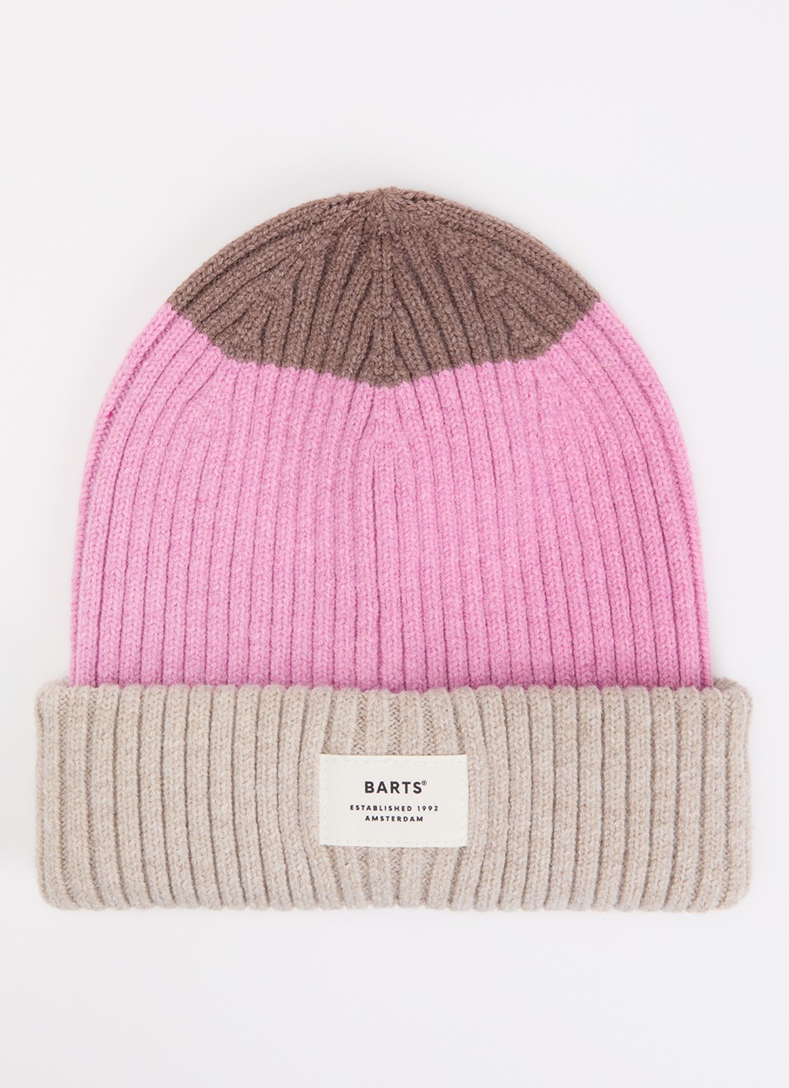 Barts Rylan ribgebreide muts met logo - voorkant beige