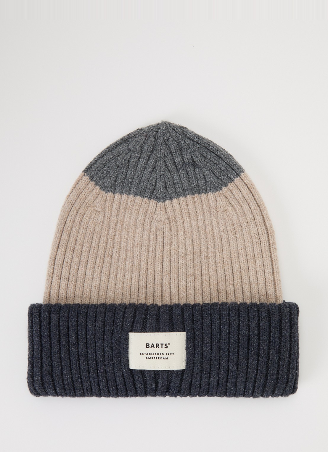 Barts Rylan ribgebreide muts met logo - voorkant donkerblauw