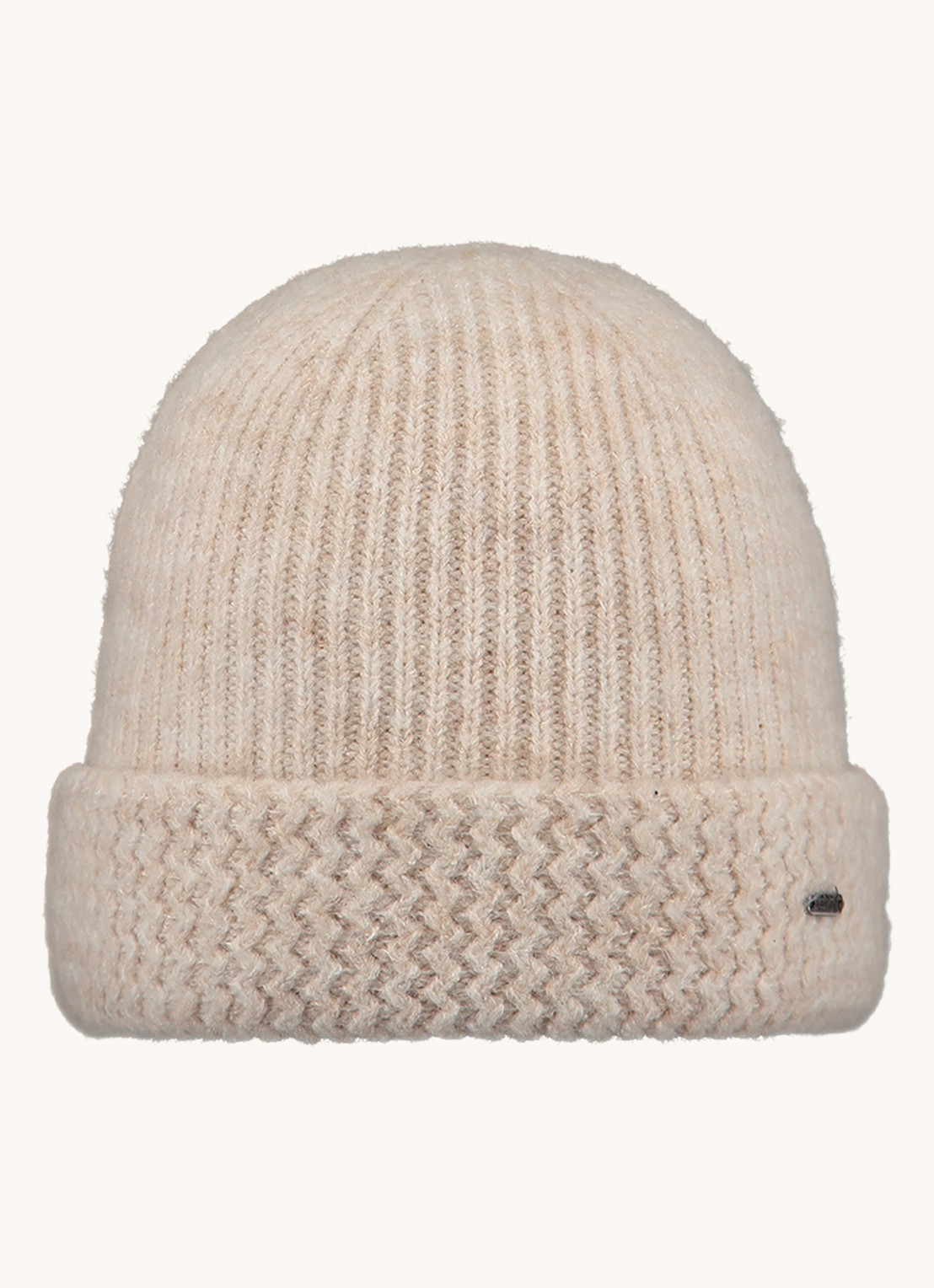 Barts Shae fijngebreide muts met ingebreid patroon - voorkant beige