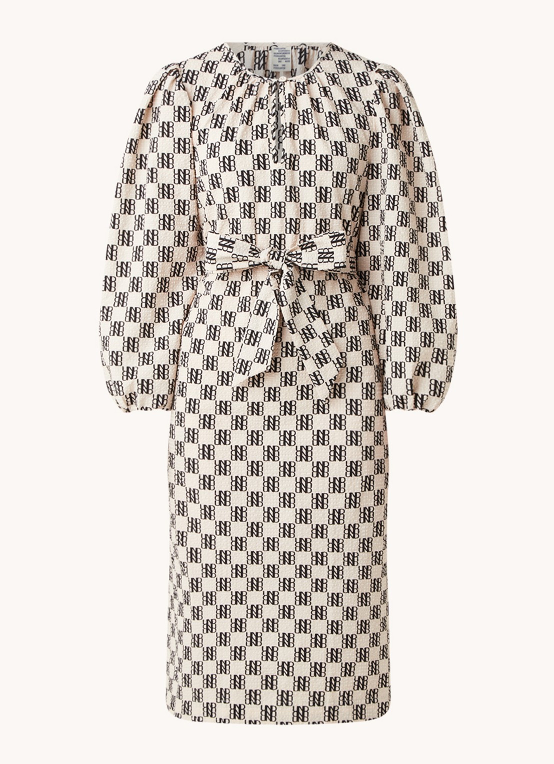 Baum und Pferdgarten Amadorah midi jurk met logoprint en pofmouw - voorkant beige