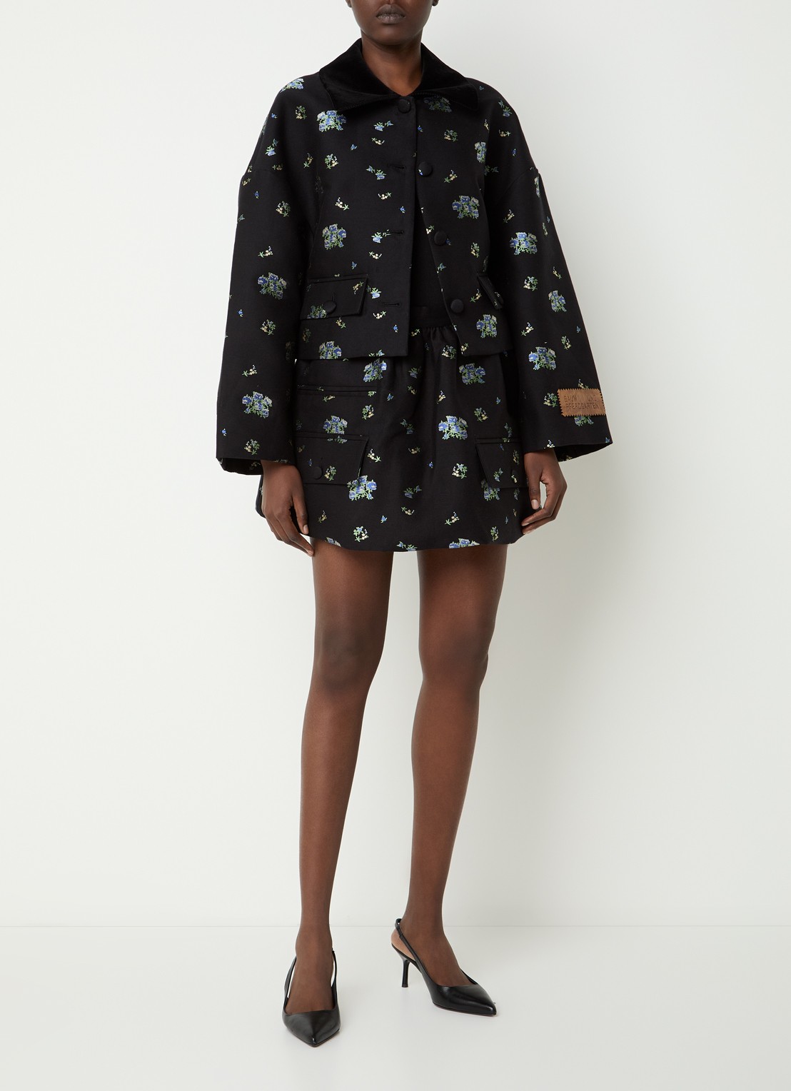 Baum und Pferdgarten Bebeth blazer met jacquard dessin en klepzakken - voorkant 3 zwart