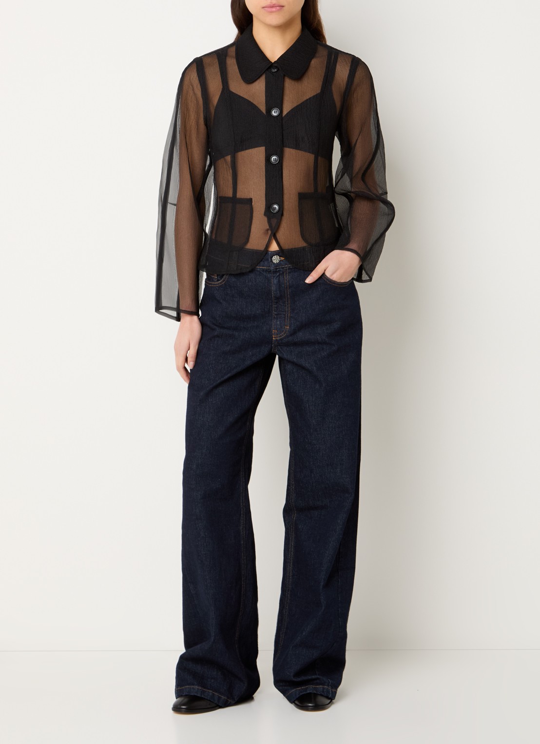 Baum und Pferdgarten Belottie semi-transparante blouse met opgestikte zakken - voorkant 4 zwart