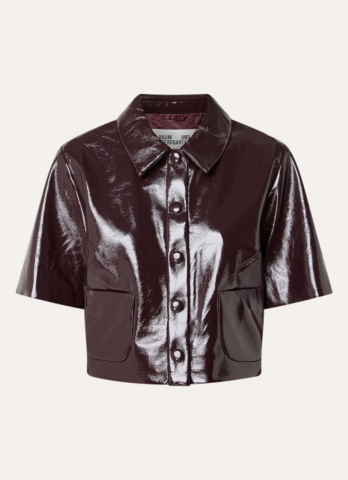 Baum und Pferdgarten Beth cropped blouse van imitatieleer met lakfinish - voorkant bordeauxrood