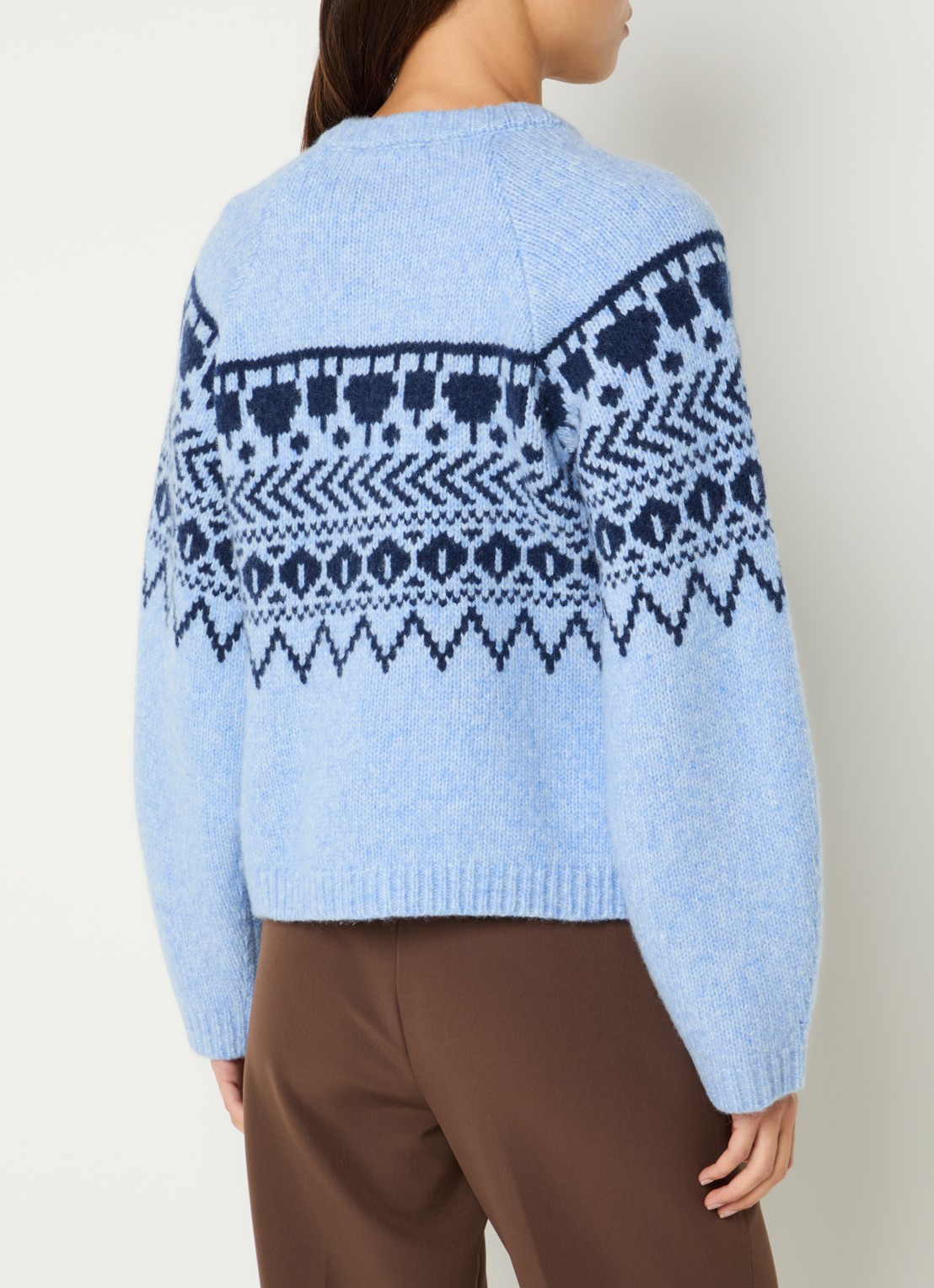 Baum und Pferdgarten Colin fijngebreid vest in wolblend met ingebreid patroon - achterkant blauw