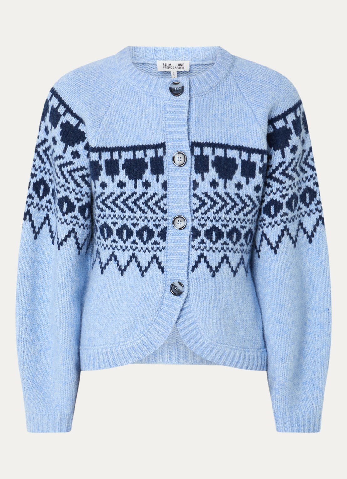 Baum und Pferdgarten Colin fijngebreid vest in wolblend met ingebreid patroon - voorkant 2 blauw