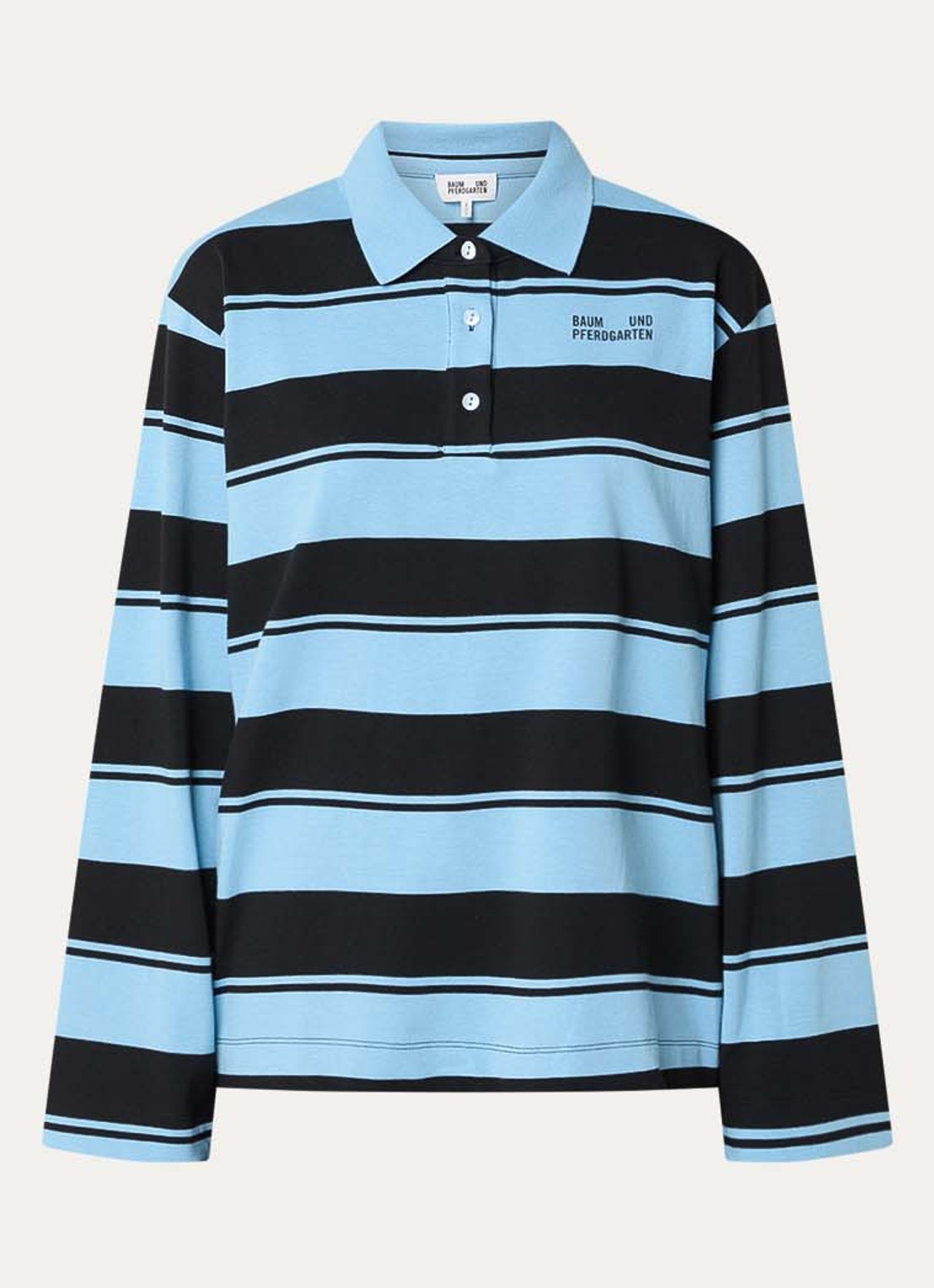 Baum und Pferdgarten Jeanne longsleeve met streepprint en polokraag - voorkant 2 aquablauw