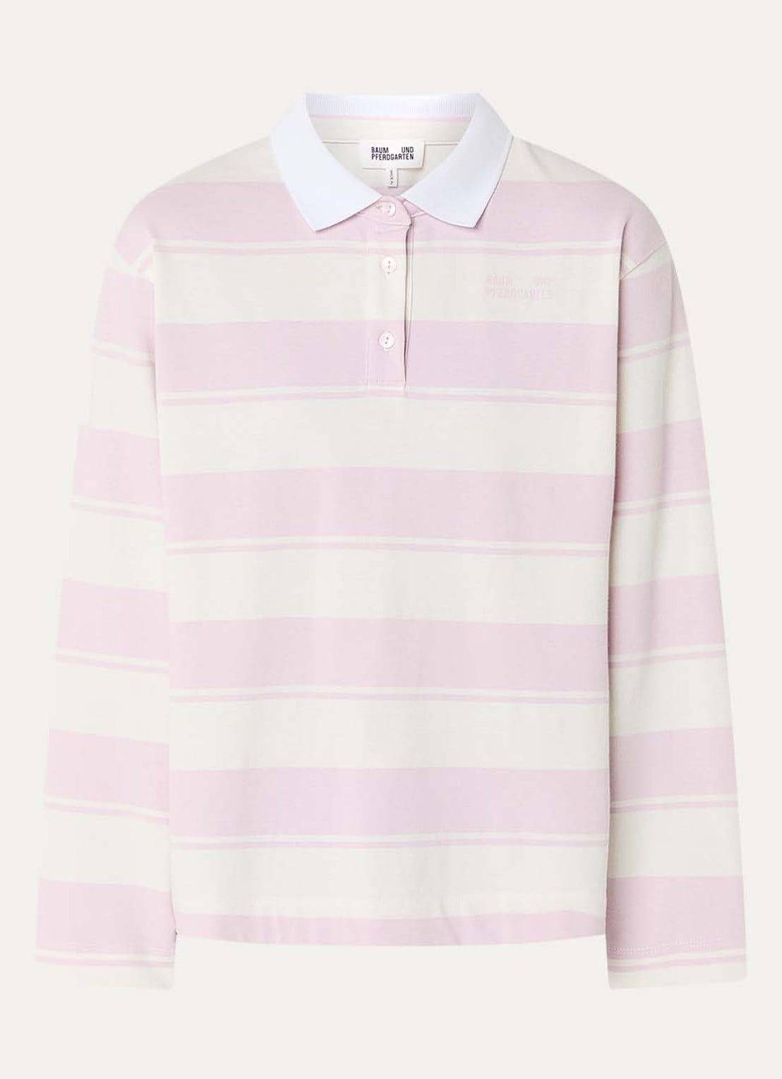 Baum und Pferdgarten Jeanne longsleeve met streepprint en polokraag - voorkant 3 roze