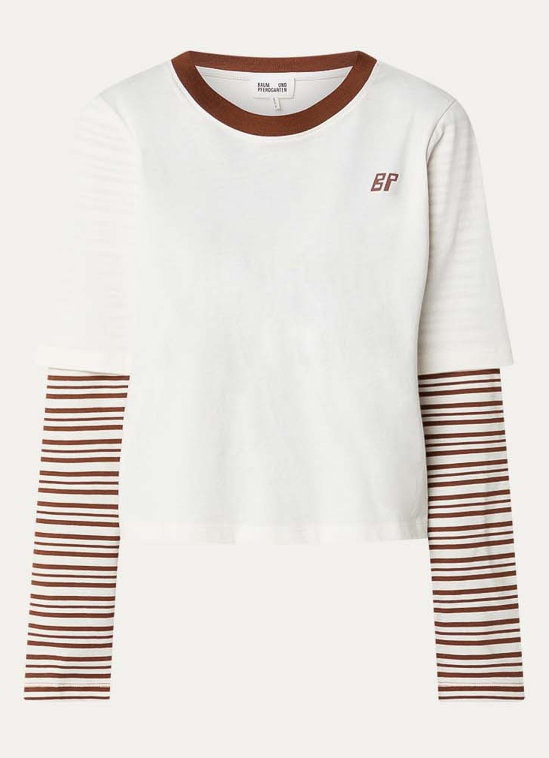 Baum und Pferdgarten Jolin longsleeve met streepprint en logo - voorkant cognac