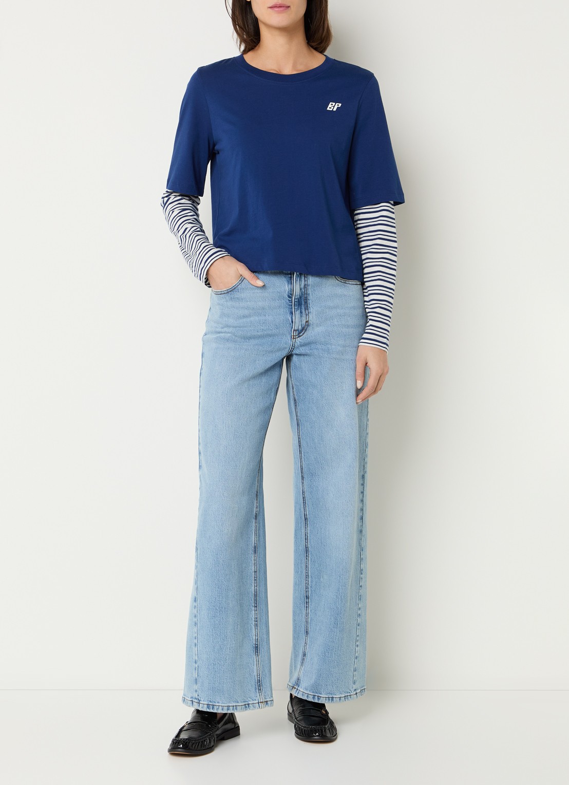 Baum und Pferdgarten Jolin longsleeve met streepprint en logo - voorkant 3 blauw