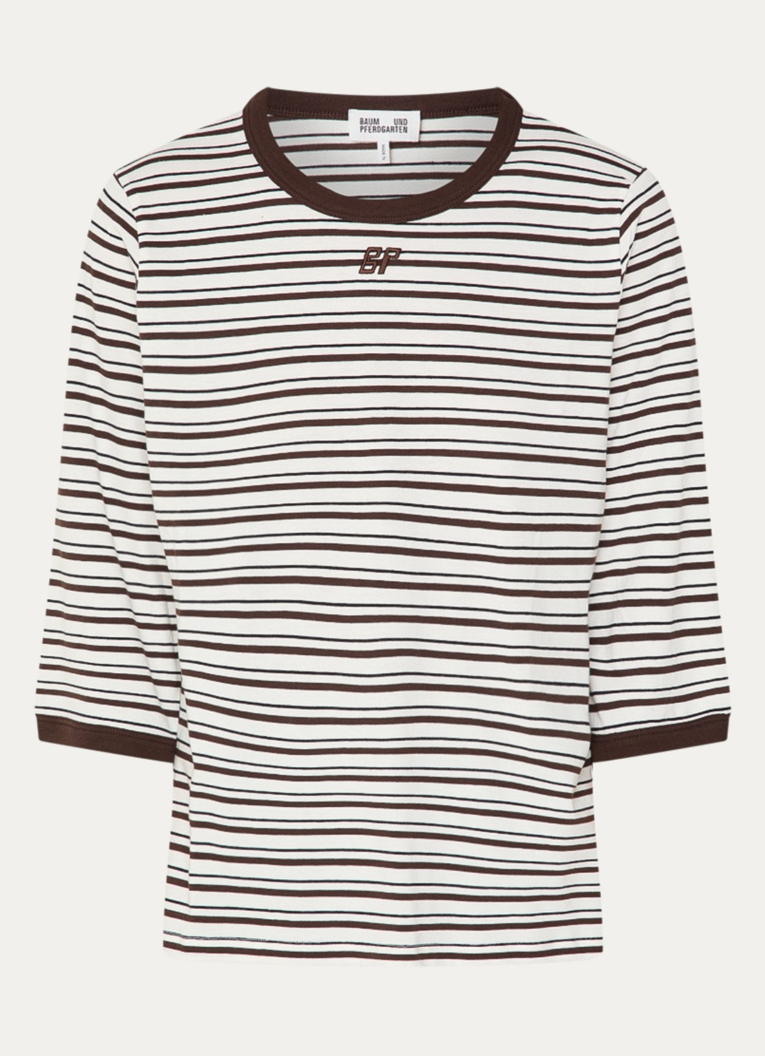 Baum und Pferdgarten Julien T-shirt met streepprint - voorkant 3 donkerbruin