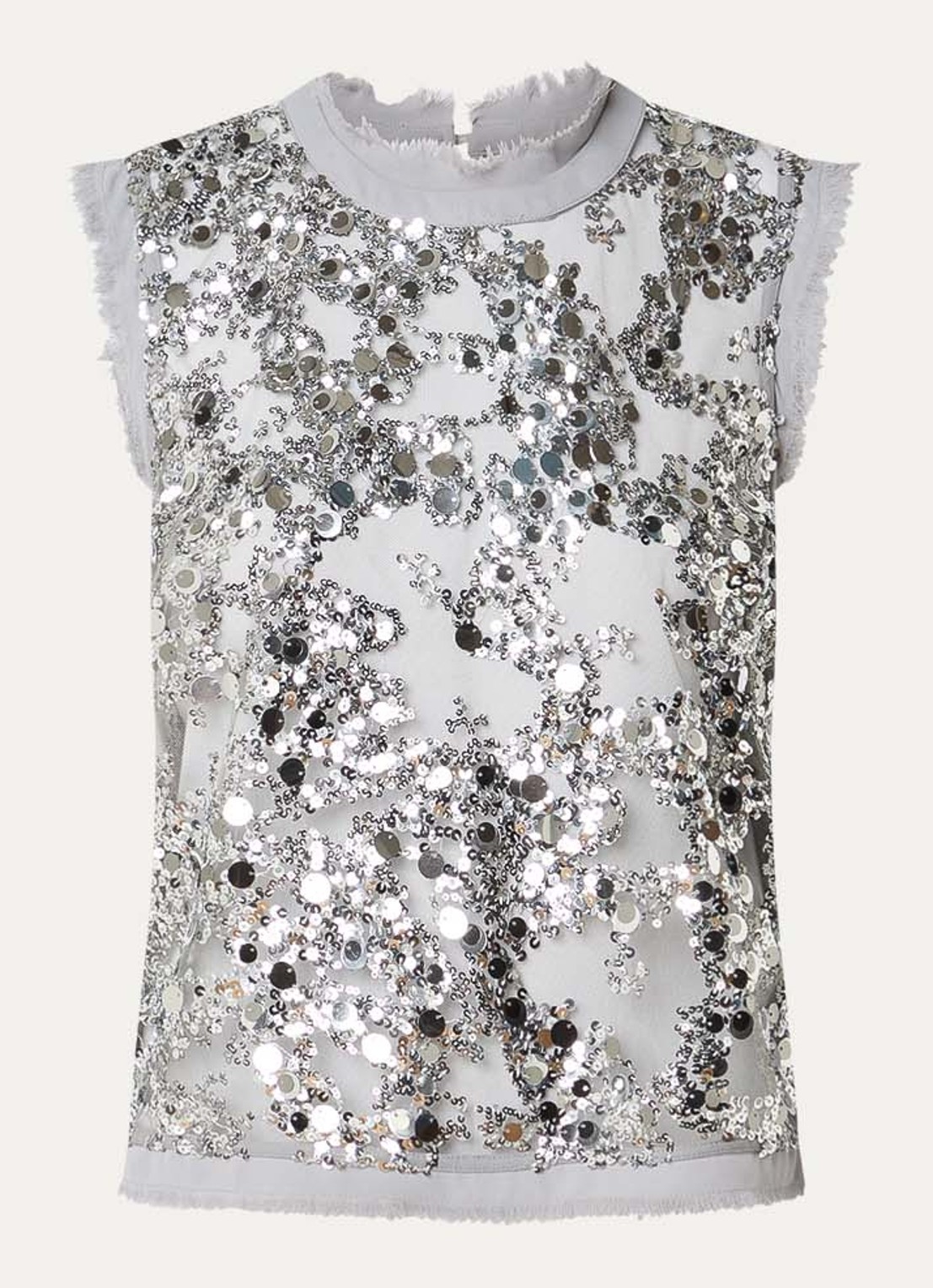 Baum und Pferdgarten Manira semi-transparante top van mesh met strass en gerafeld detail - voorkant 2 grijs