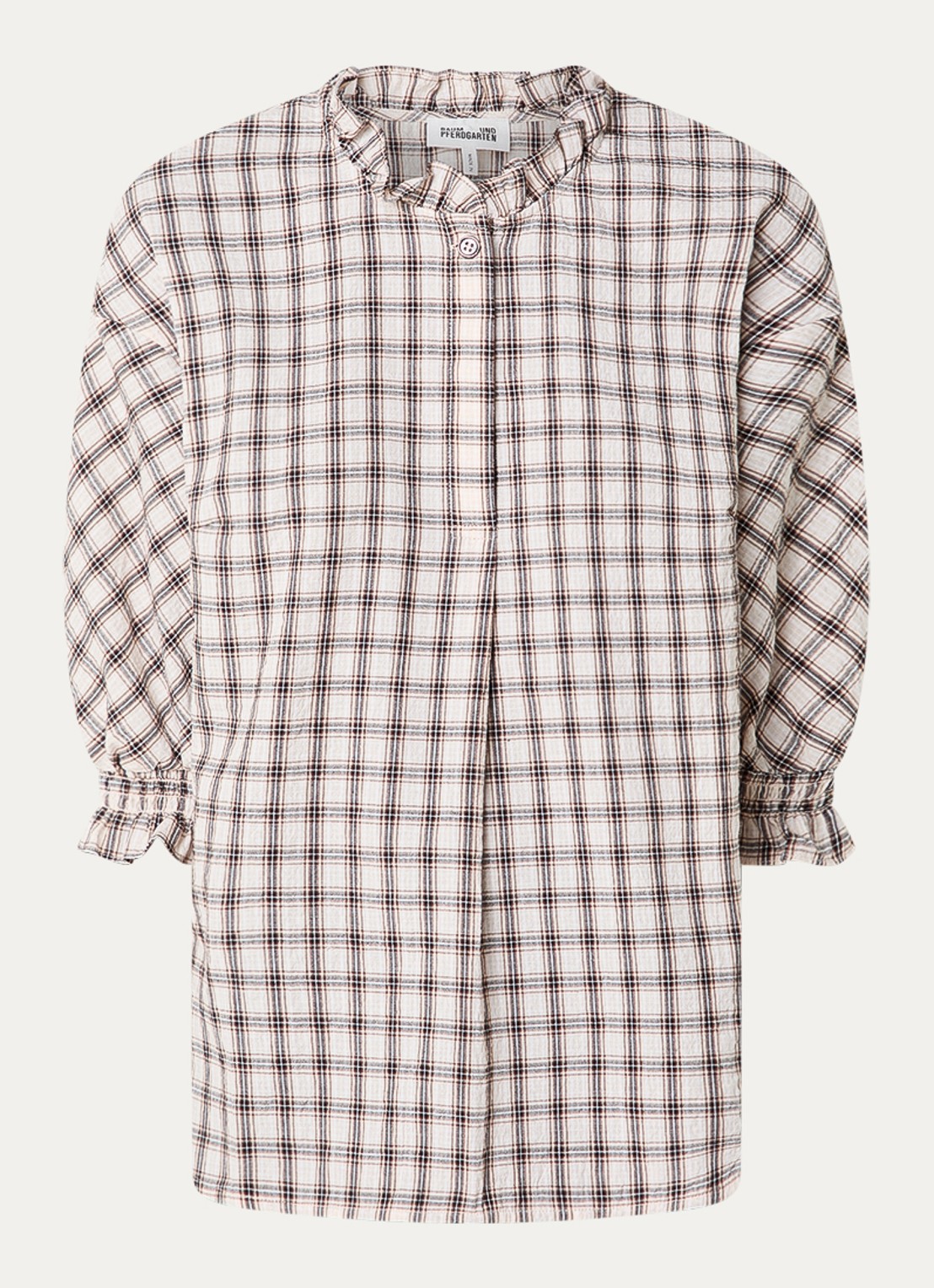 Baum und Pferdgarten Margit blouse met ruitdessin en ruches - voorkant creme