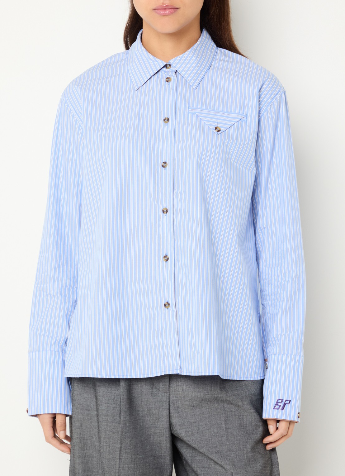 Baum und Pferdgarten Melinda blouse met streepprint - detail blauw
