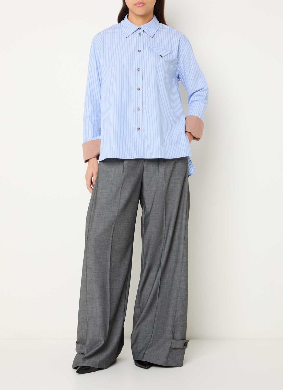 Baum und Pferdgarten Melinda blouse met streepprint - voorkant 3 blauw