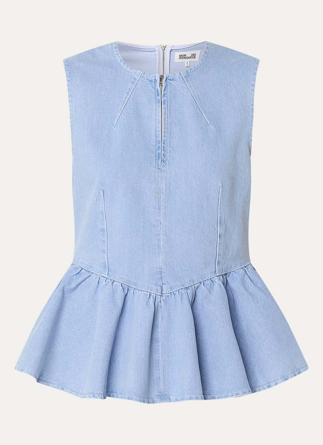 Baum und Pferdgarten Merja mouwloze top van denim met plooidetail - voorkant indigo